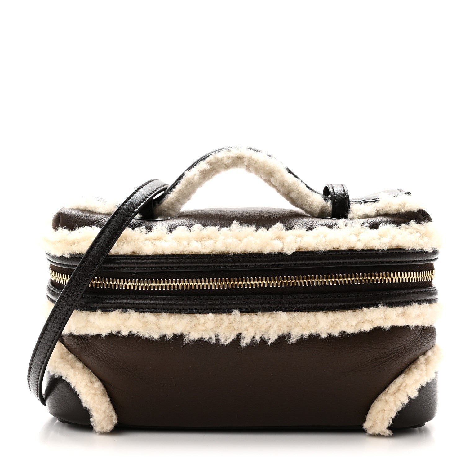 Bottega Veneta Calfskin Shearling Bang Bang Vanity Case Light Brown Teddy