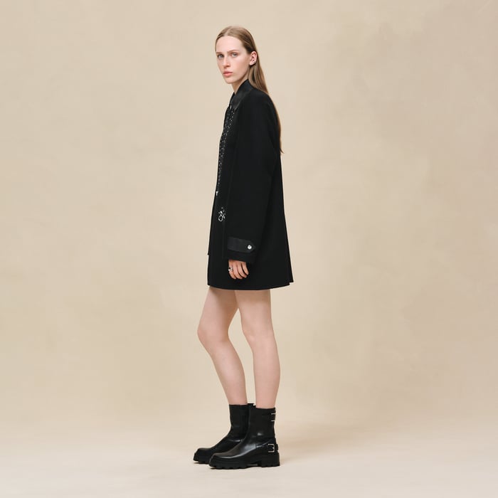 Noir Embroidered Car Coat