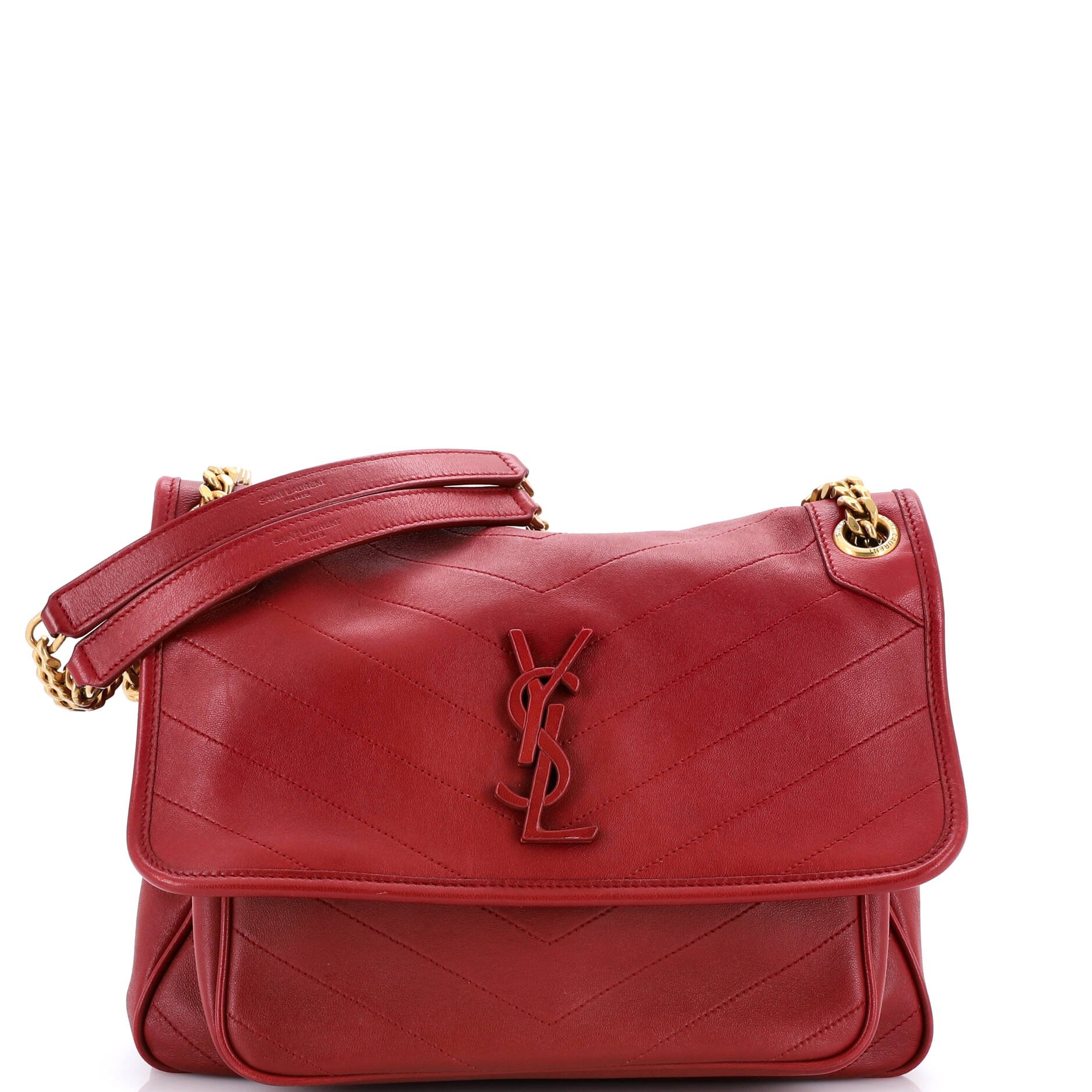 Saint Laurent Niki Chain Flap Bag Matelasse Chevron Leather Medium