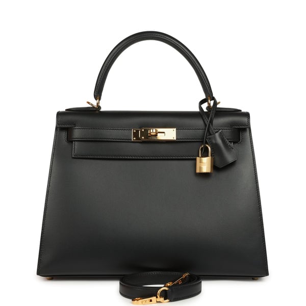 Hermes Pre-owned Hermes Kelly Sellier 28 Black Sombrero Gold Hardware