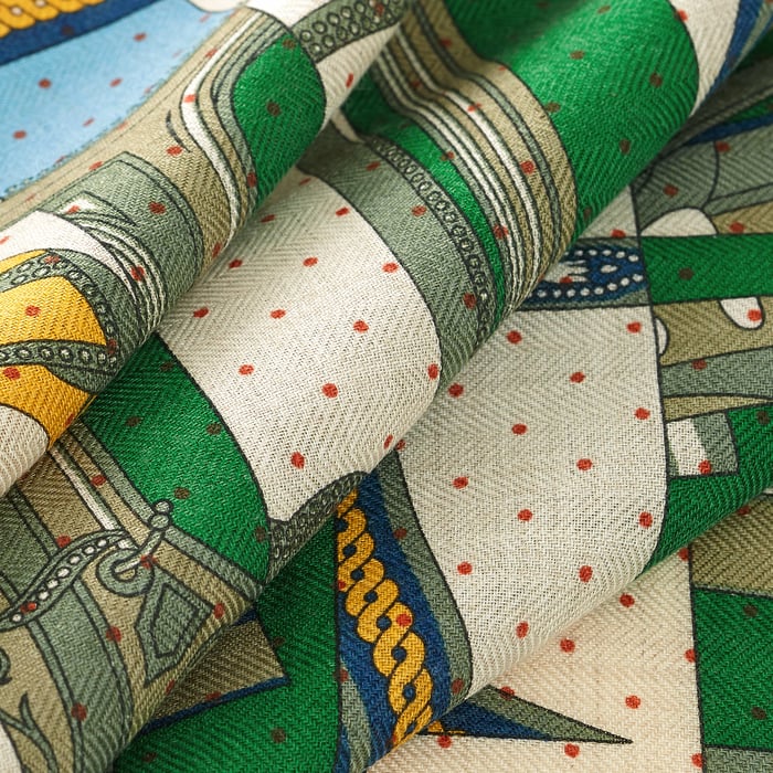 Hermès La Berline Bayadere scarf 45 Naturel/Vert/Jaune | BagUSeek