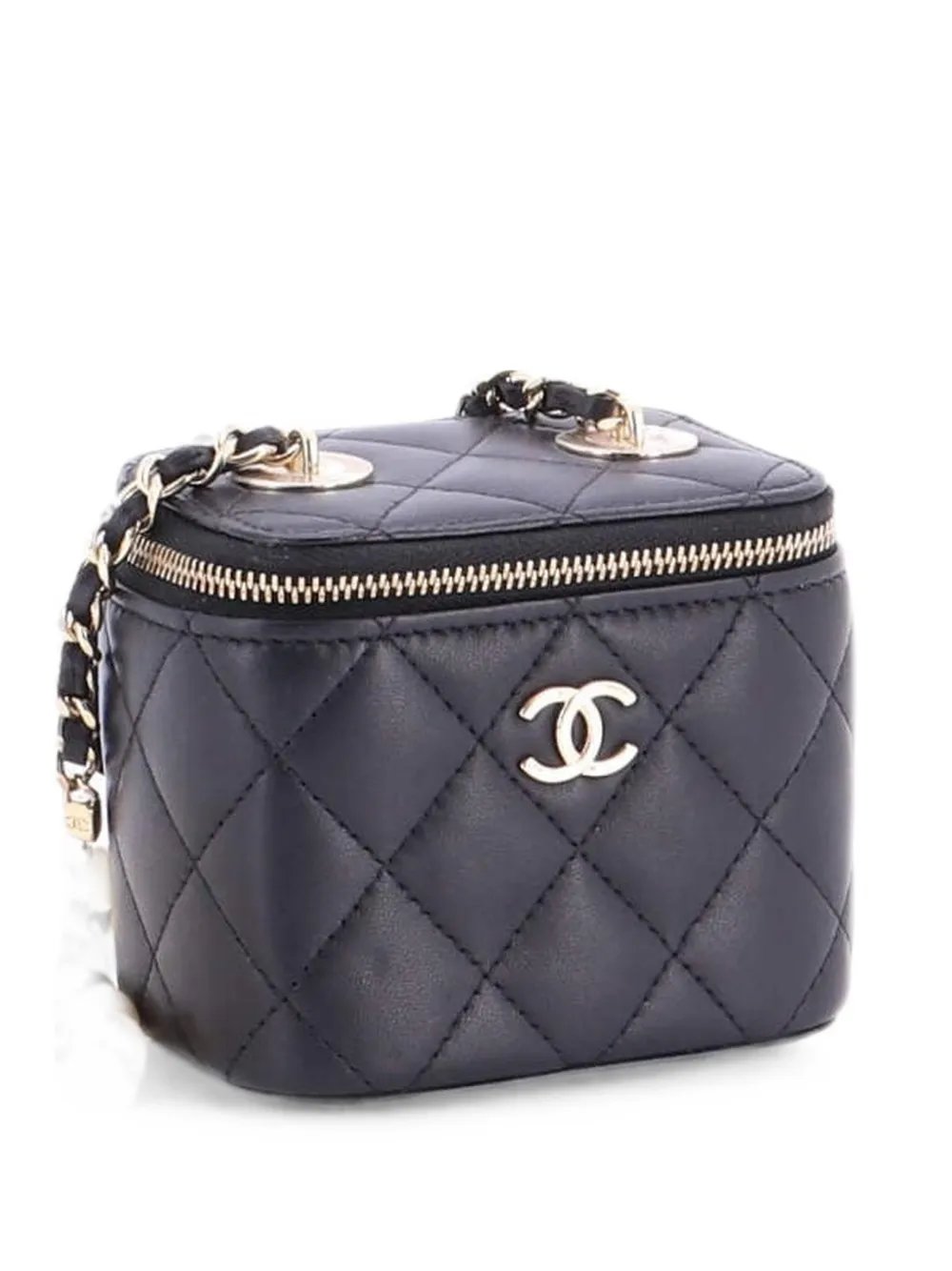 Vanity Case with Pearl Chain Quilted Lambskin Mini clutch bag
