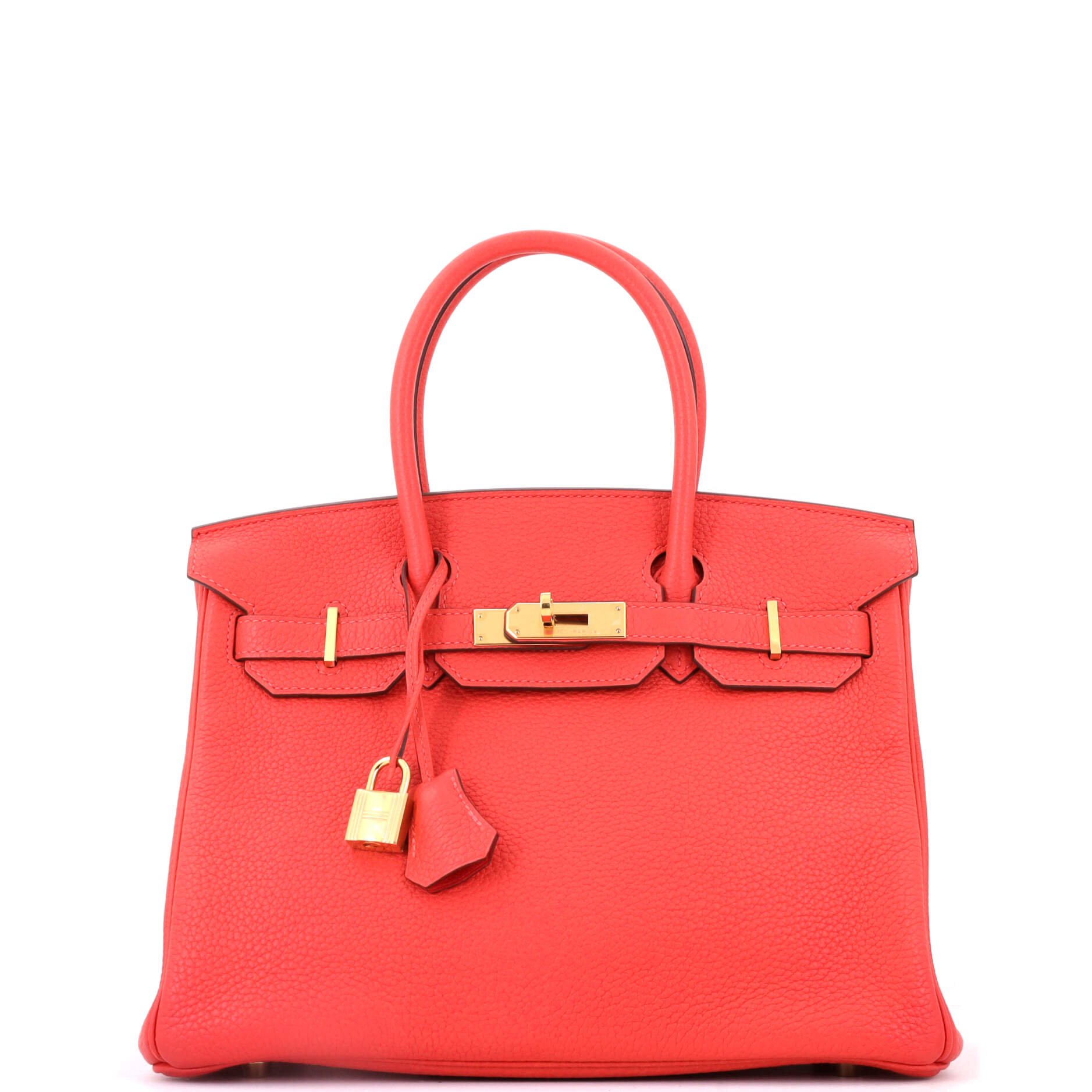 Birkin Handbag Rouge Pivoine Clemence with Gold Hardware 30