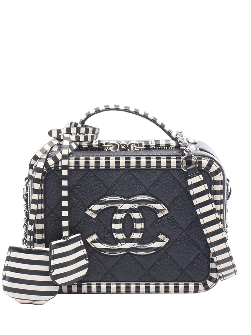 2019 Small Caviar Striped CC Filigree Vanity Case satchel