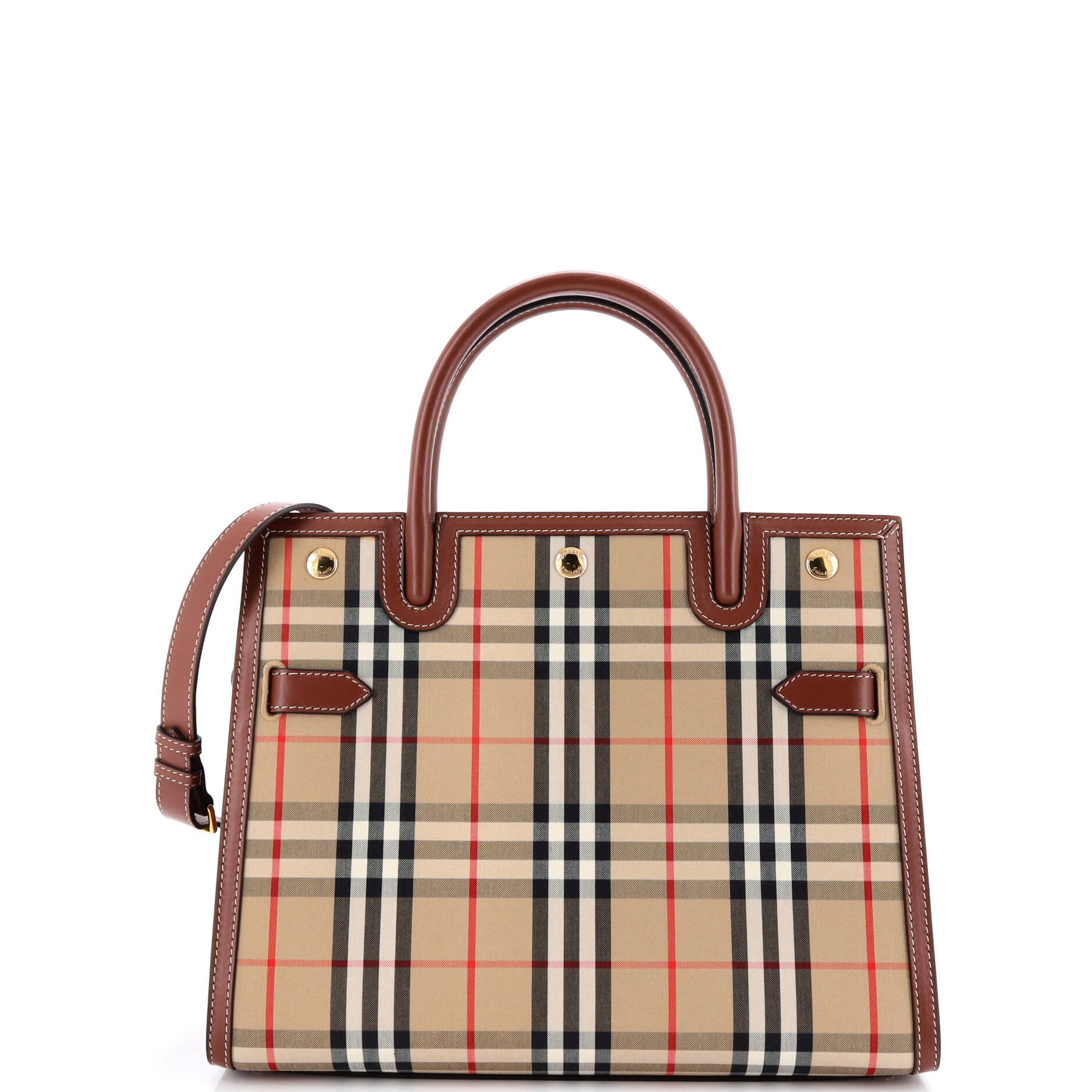 Burberry Title Two Handle Tote Vintage Check Canvas and Leather Small
