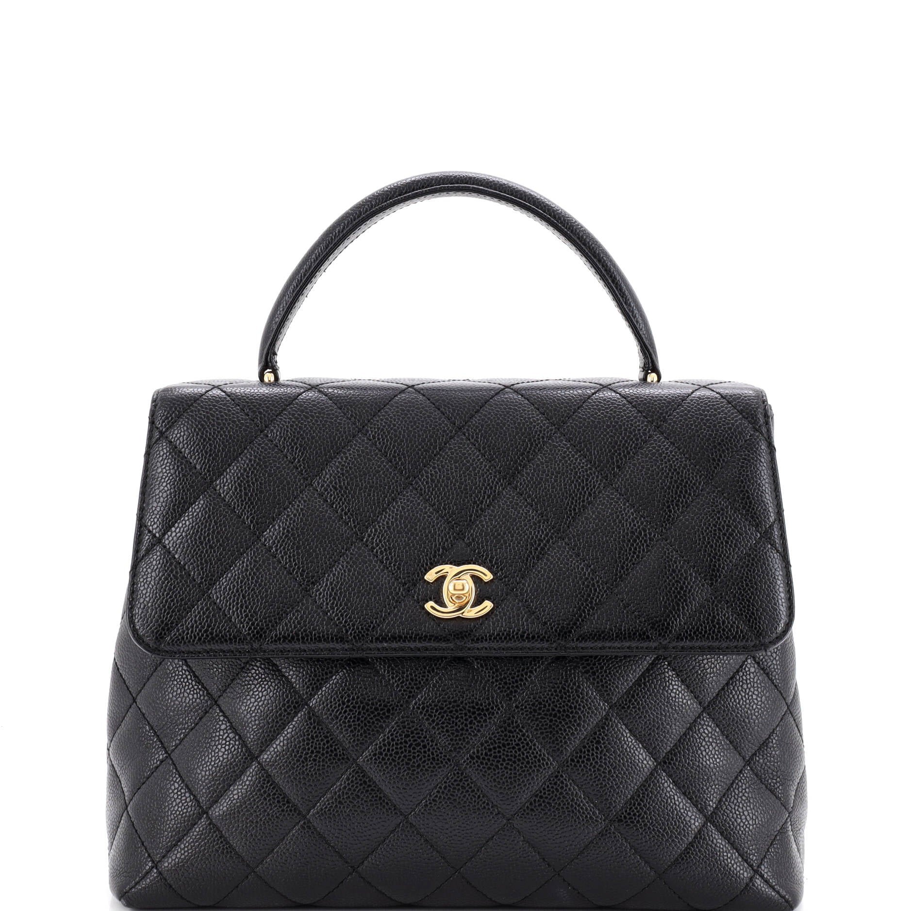 Vintage Classic Top Handle Flap Bag Quilted Caviar Jumbo