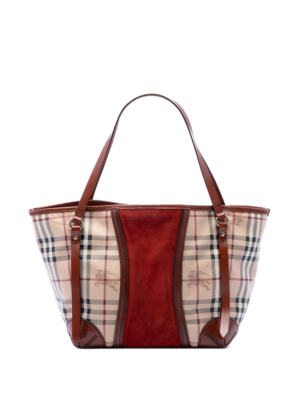 Burberry 2000-2017 Small Suede Trimmed Haymarket Check Coated Canvas Canterbury tote bag