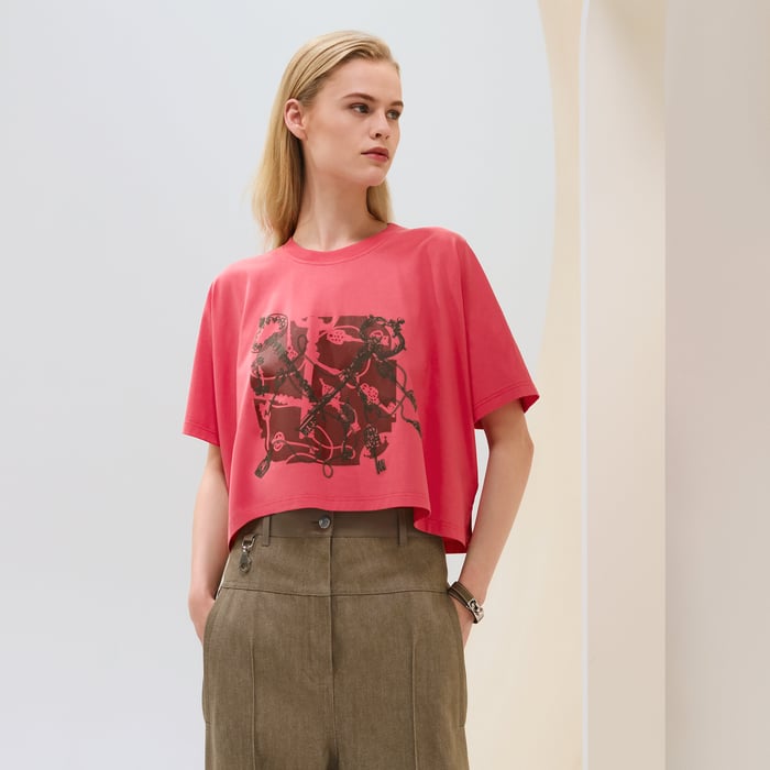 Rose Vermillon "Les Clefs" Cropped T-shirt