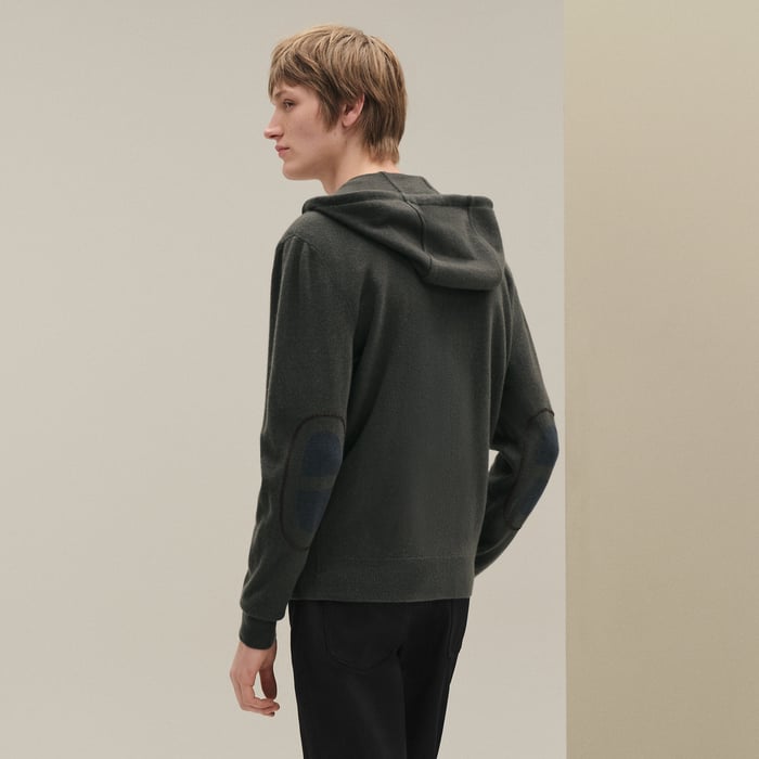 Vert Chrome Cashmere "Maillon Chaine d'Ancre" Hooded Jacket