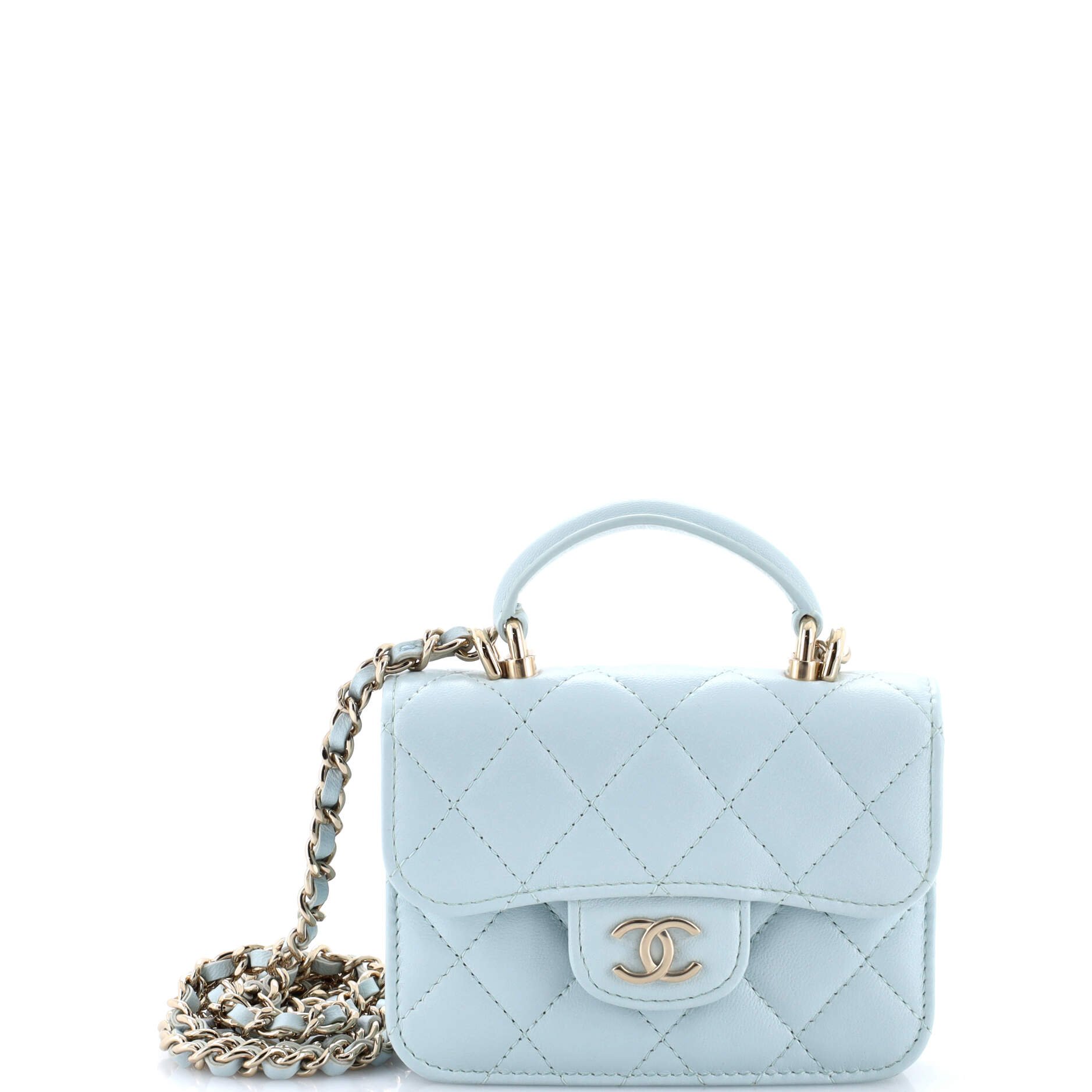 Top Handle Flap Coin Purse with Chain Quilted Lambskin