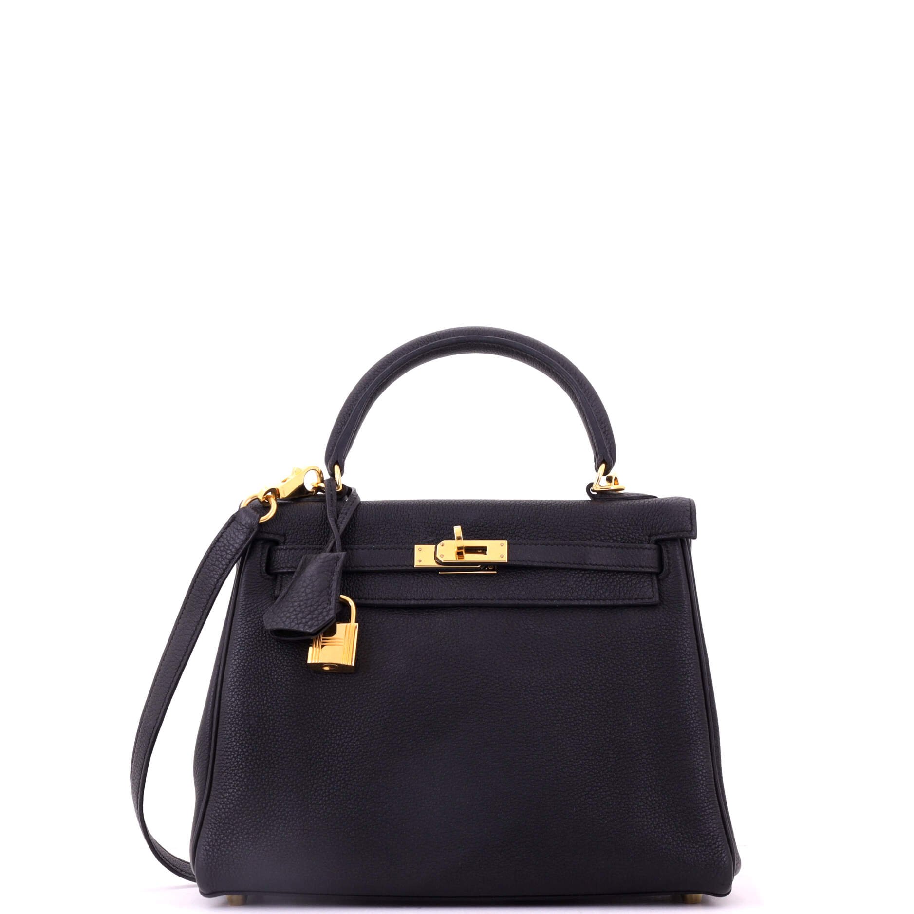 Kelly Handbag Noir Togo with Gold Hardware 25