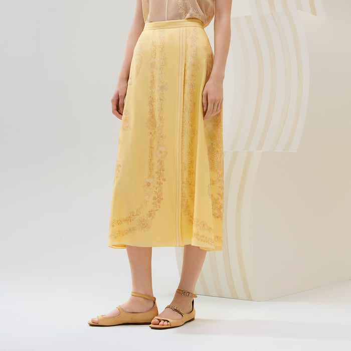 Jaune Aurore "Brides De Gala En Fleurs Esquisse" Flared Skirt