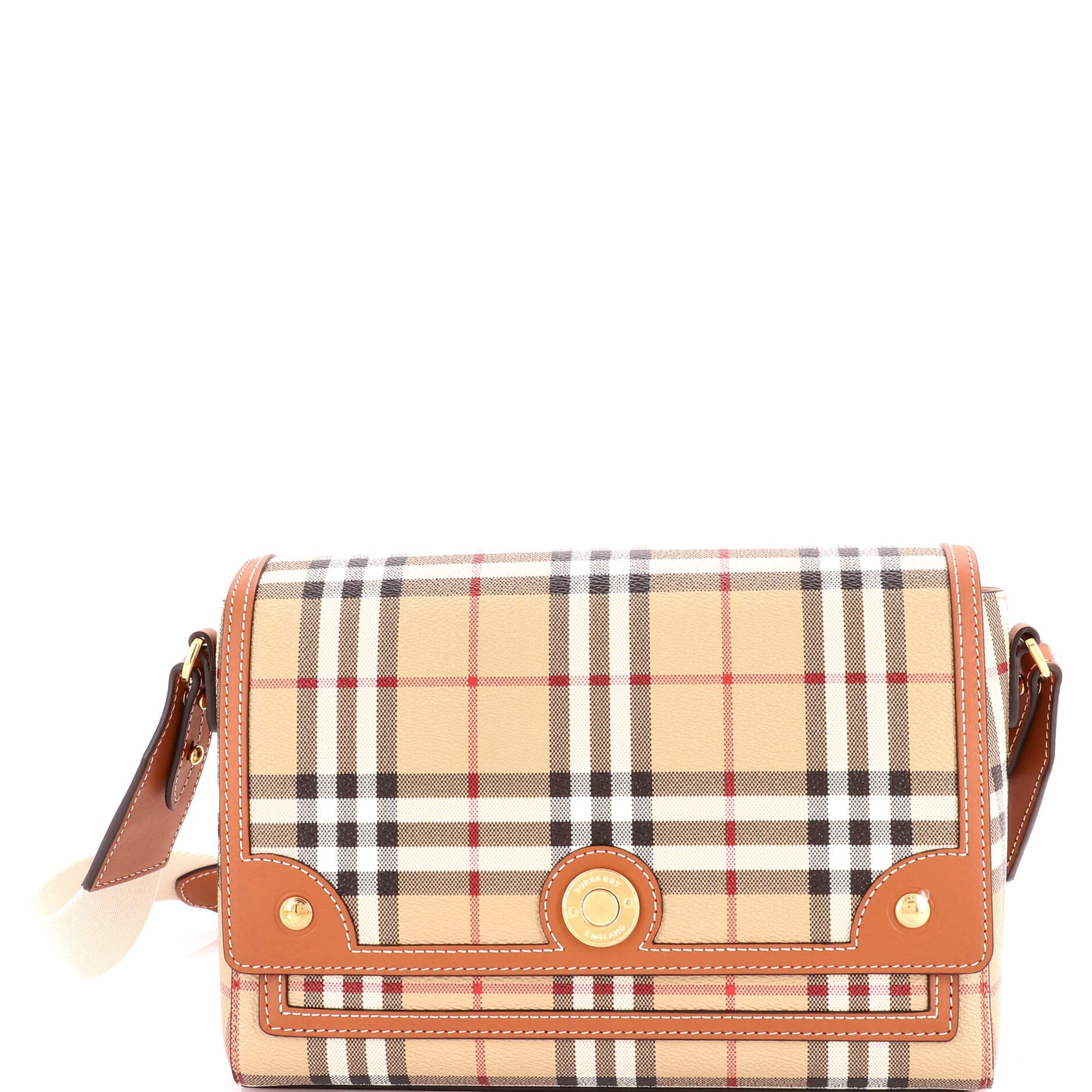 Burberry Note Crossbody Bag Leather with Vintage Check Canvas Medium
