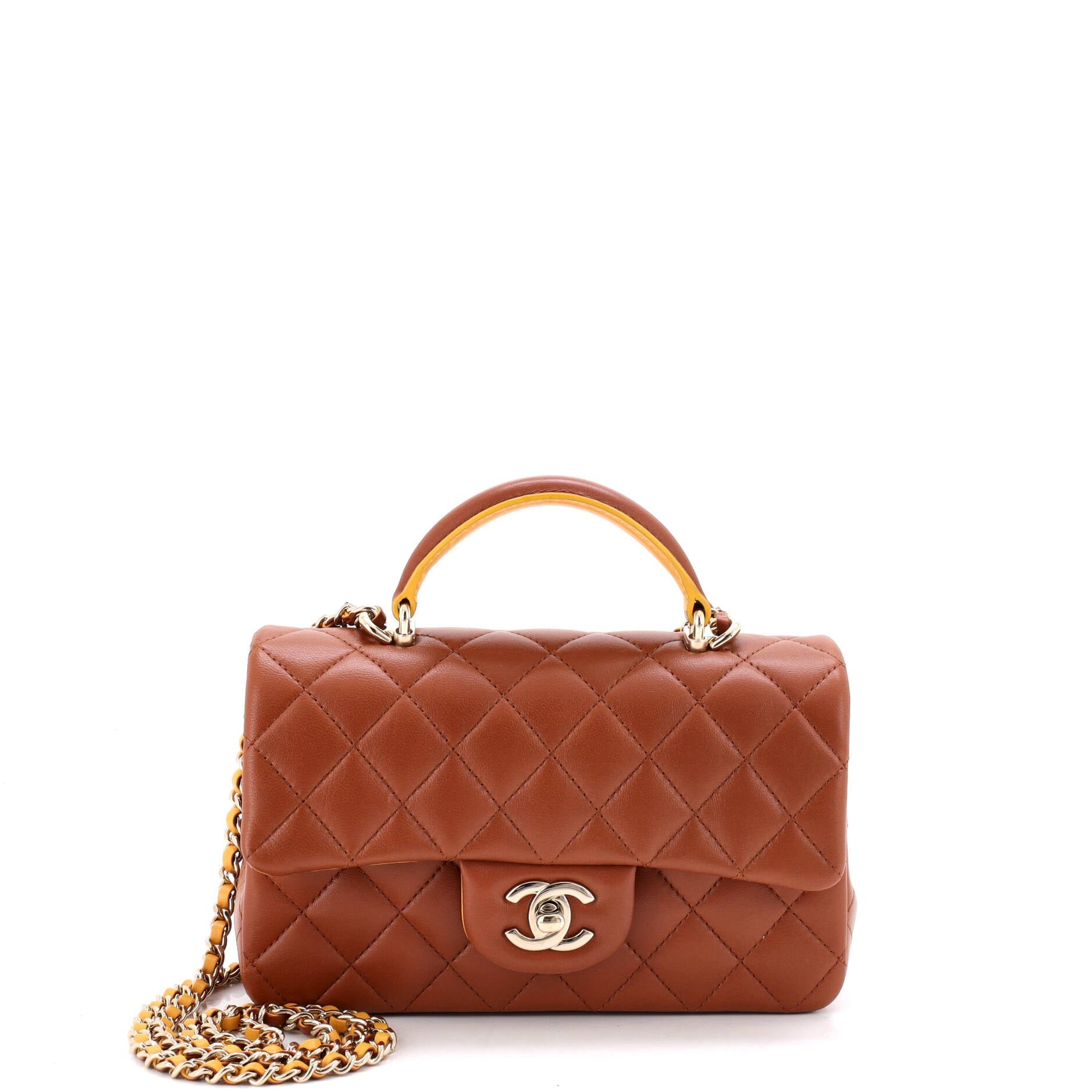 Classic Single Flap Top Handle Bag Quilted Lambskin Mini