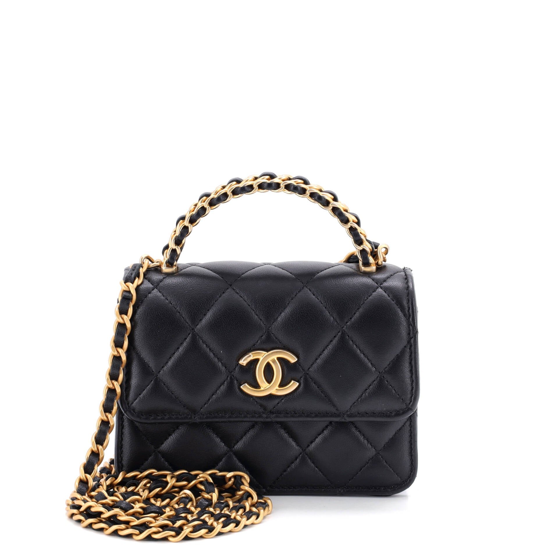 Woven Top Handle CC Flap Clutch on Chain Quilted Lambskin Small