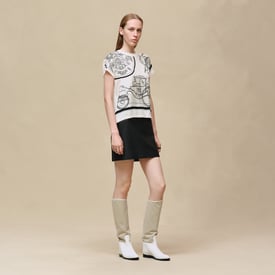 "Ex-Libris a Main Levee" short-sleeve twillaine sweater