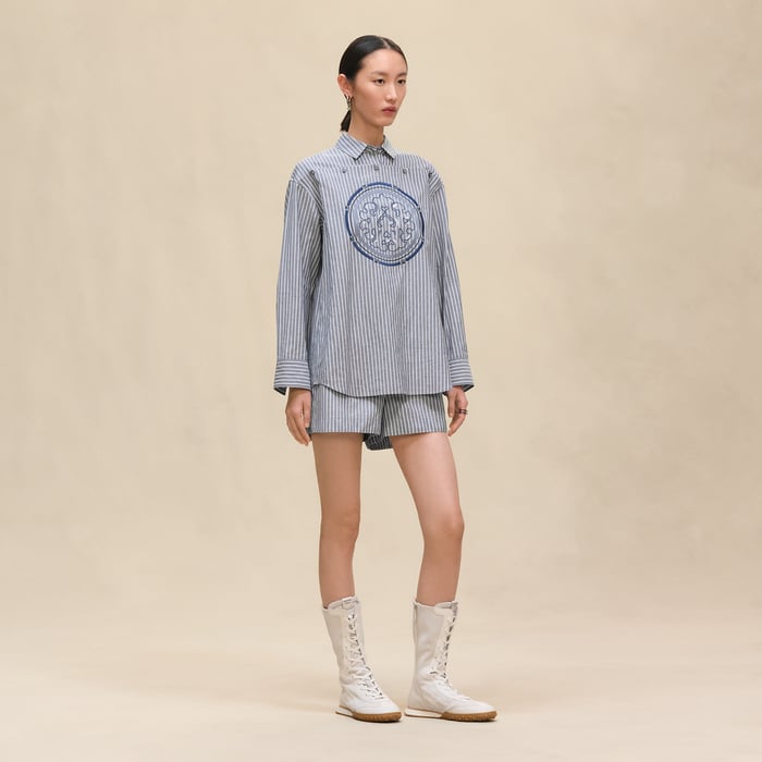 Bleu Denim Embroidered Blouse