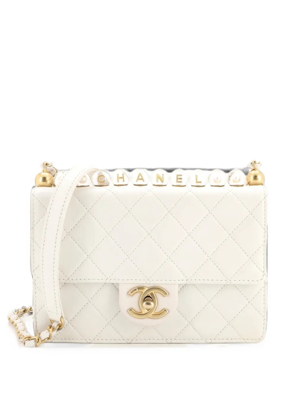 Chic Pearls Flap Bag Quilted Goatskin with Acrylic Beads Small shoulder bag