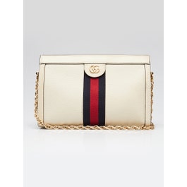 Gucci White Leather Vintage Web Ophidia Small Shoulder Bag