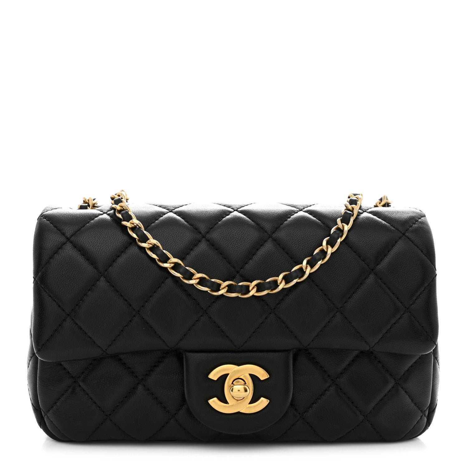 Lambskin Quilted Mini Rectangular Pearl Crush Flap Black