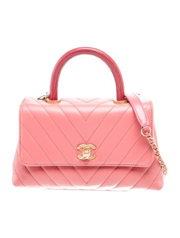 Small Lizard-Trimmed Chevron Coco Handle Bag