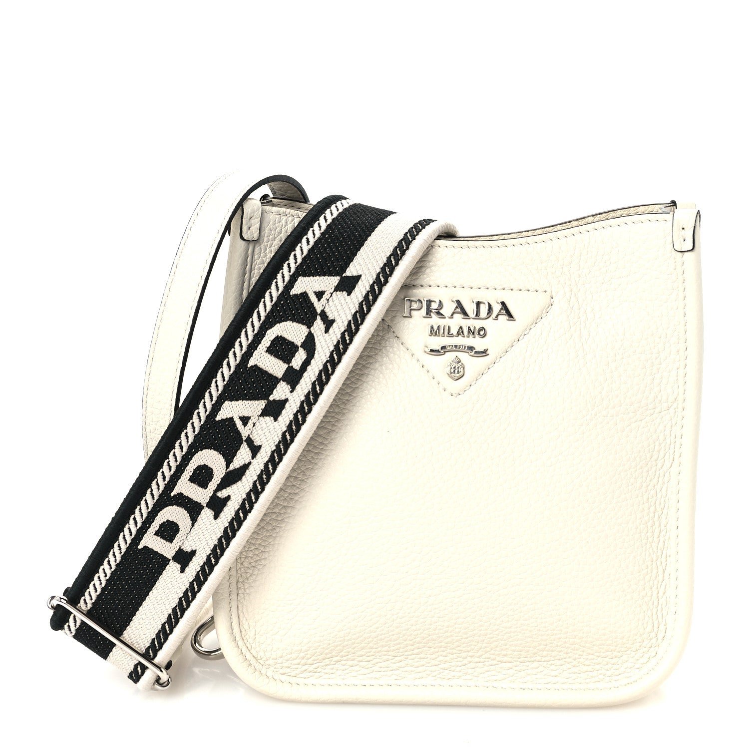 Prada Vitello Daino Soft Mini Hobo Messenger Bag White