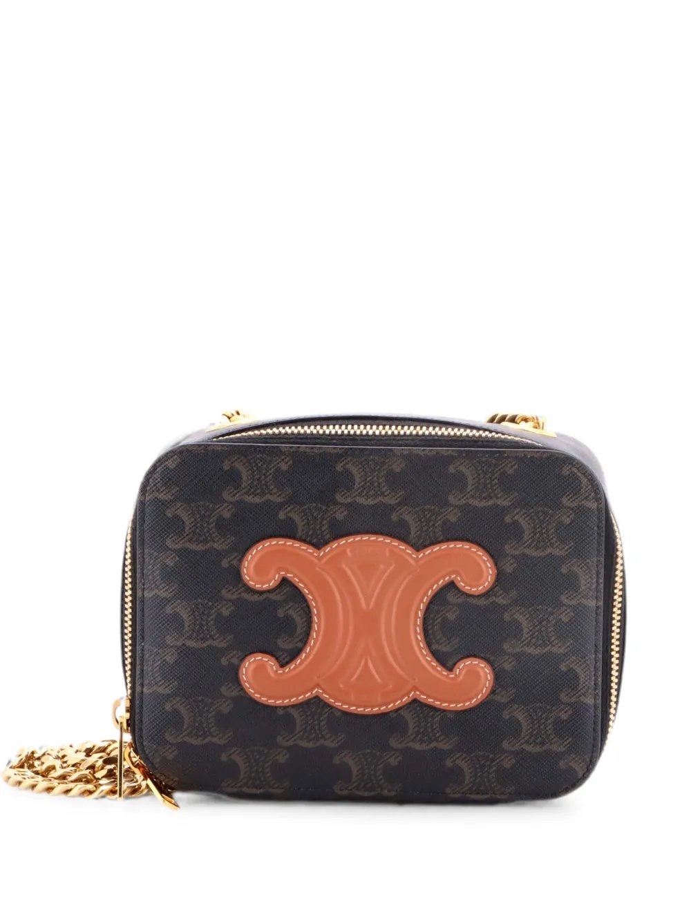 Cuir Triomphe Box Chain Crossbody Bag Triomphe Coated Canvas Mini shoulder bag