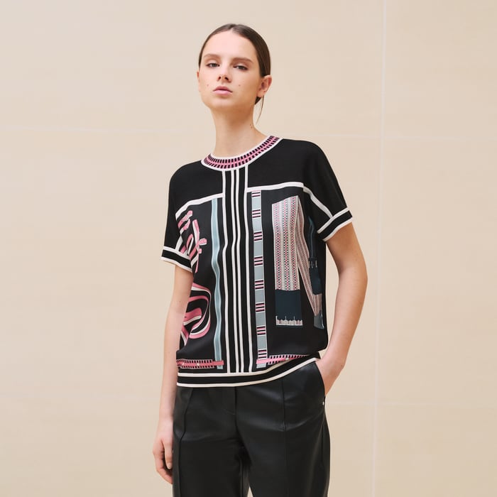 Noir "Lettres Equestres" Short-sleeve Twillaine Sweater