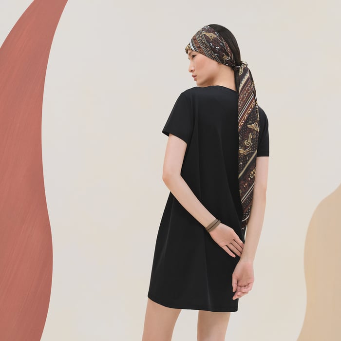 Noir Embroidered Pocket Dress
