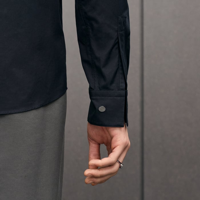 Marine Straight Cut Shirt With Leather Detail