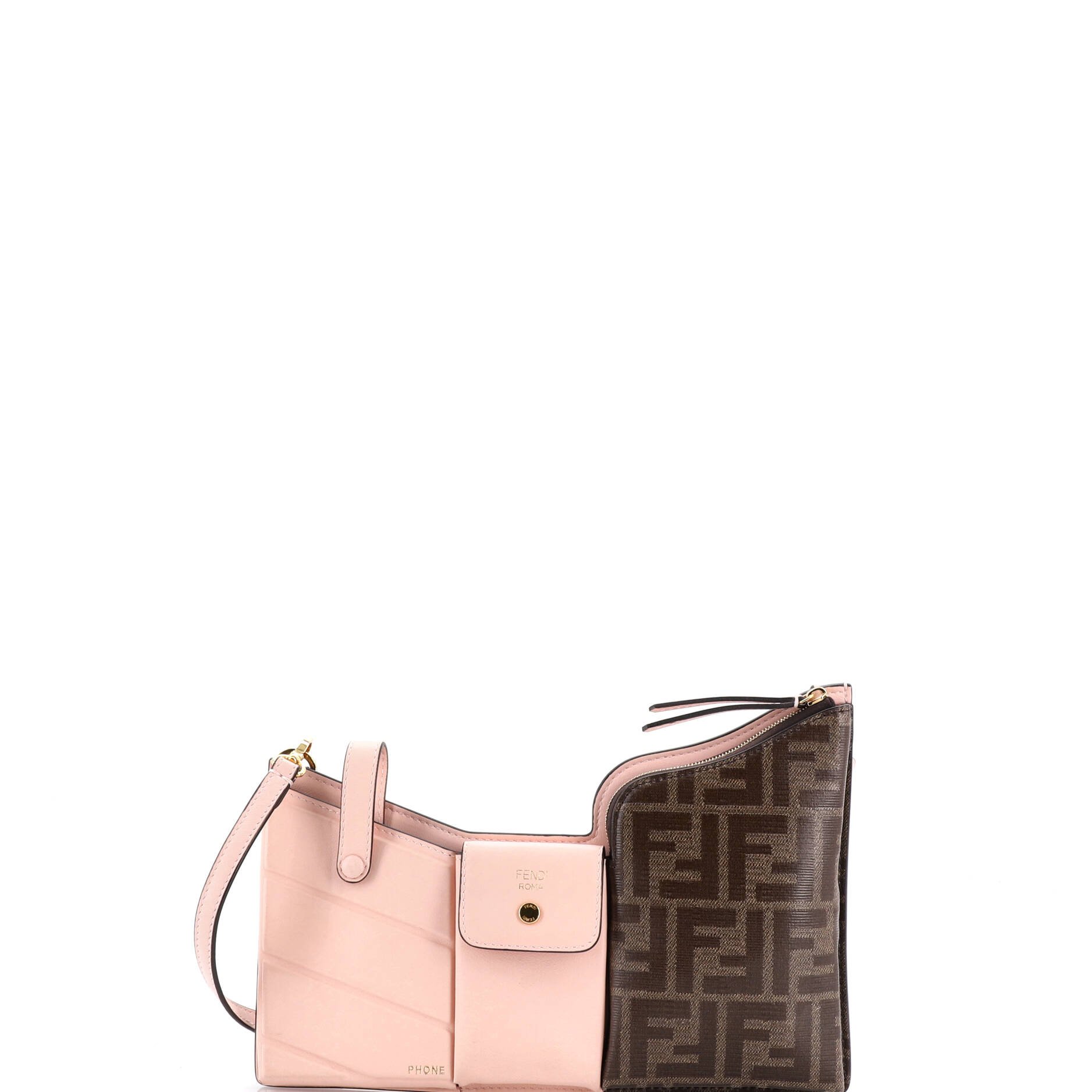 Fendi Bustine 3 Pockets Crossbody Bag Leather and Zucca Coated Canvas Mini