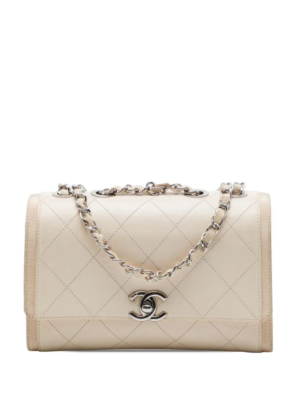 2018 CC Quilted Crumpled Calfskin and Grosgrain Flap crossbody bag