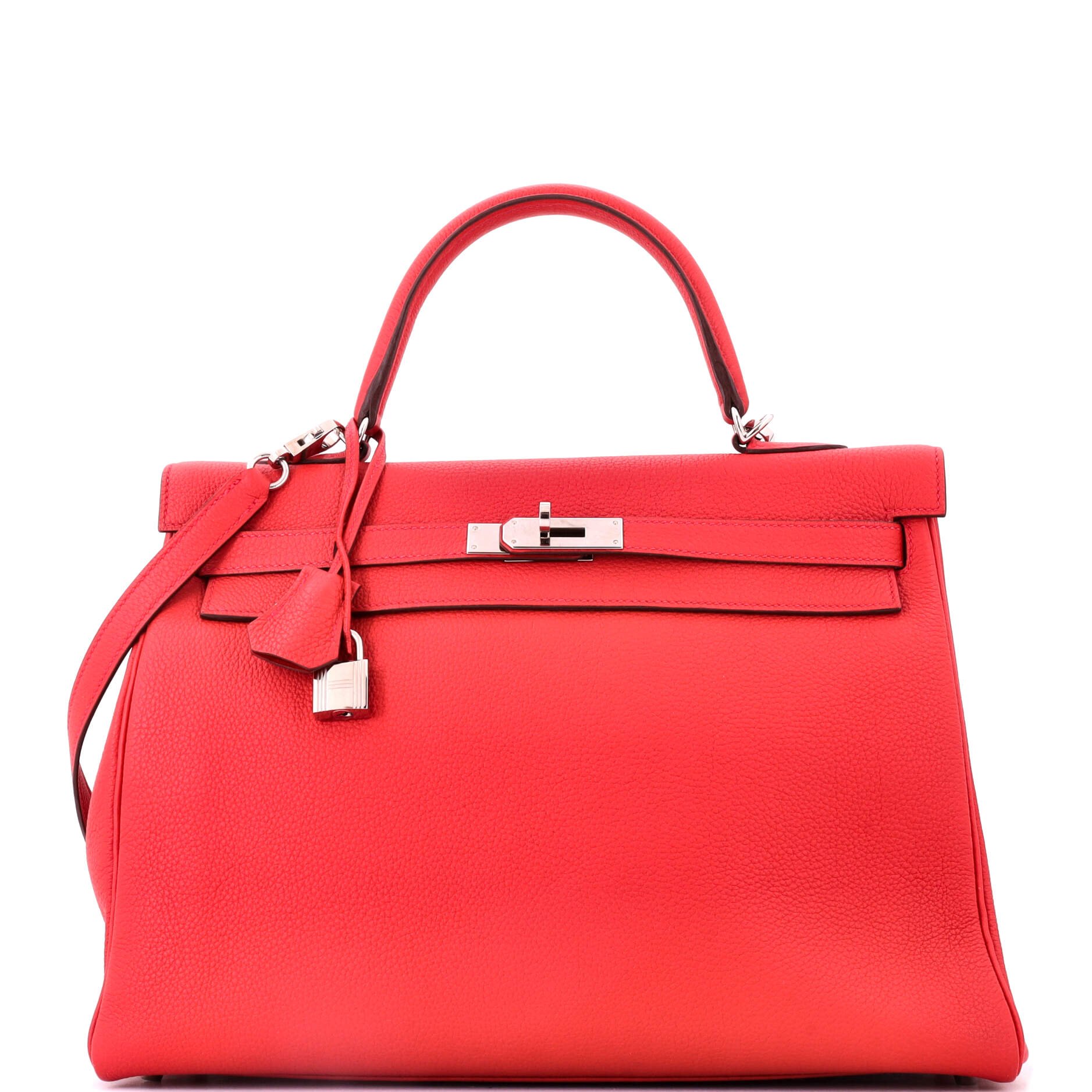 Kelly Handbag Geranium Togo with Palladium Hardware 35
