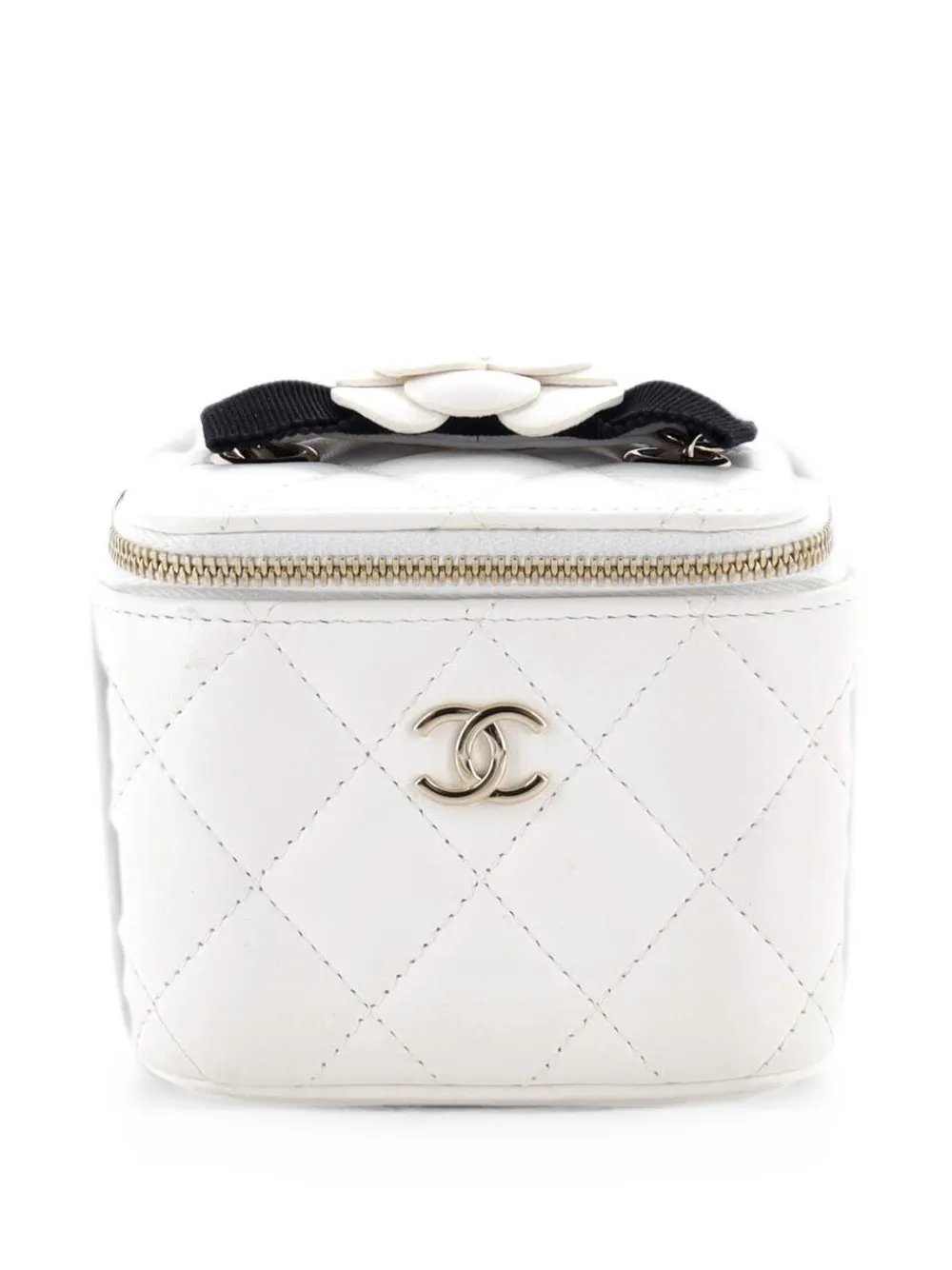 Camellia Bow Vanity Case with Chain Quilted Lambskin Mini crossbody bag