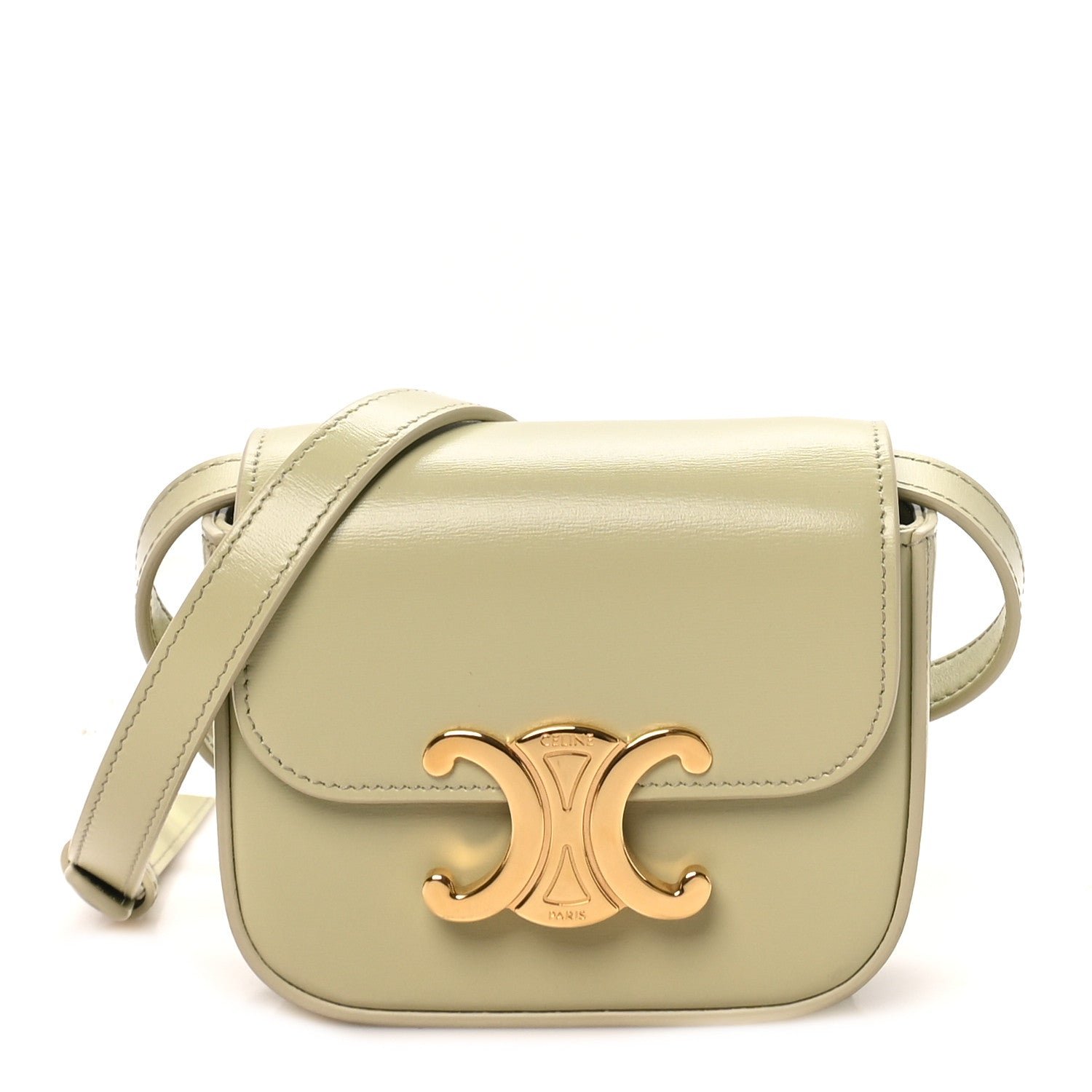 Celine Shiny Calfskin Mini Triomphe Almond Green