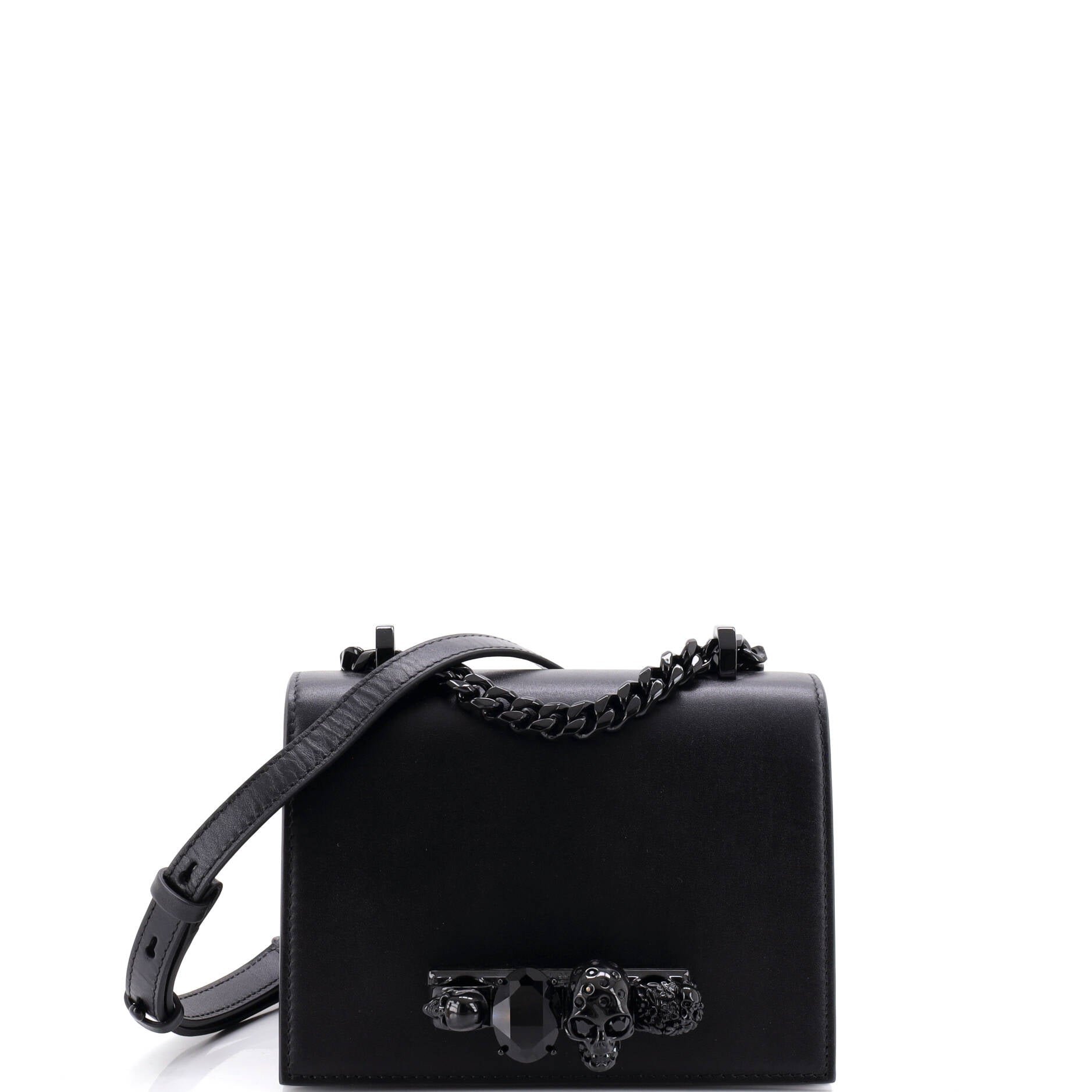 Jewelled Flap Satchel Leather Small