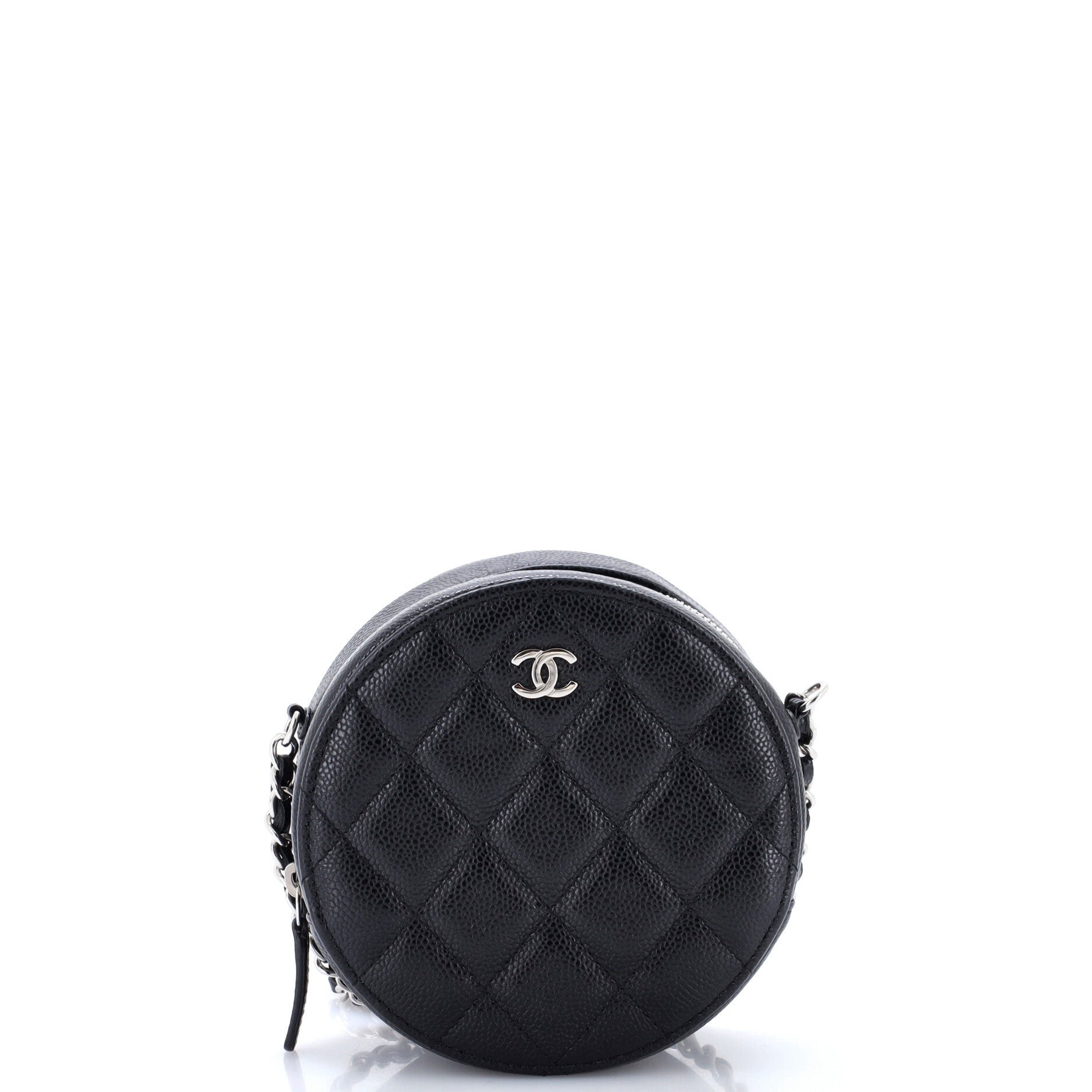 Round Clutch with Chain Quilted Caviar Mini