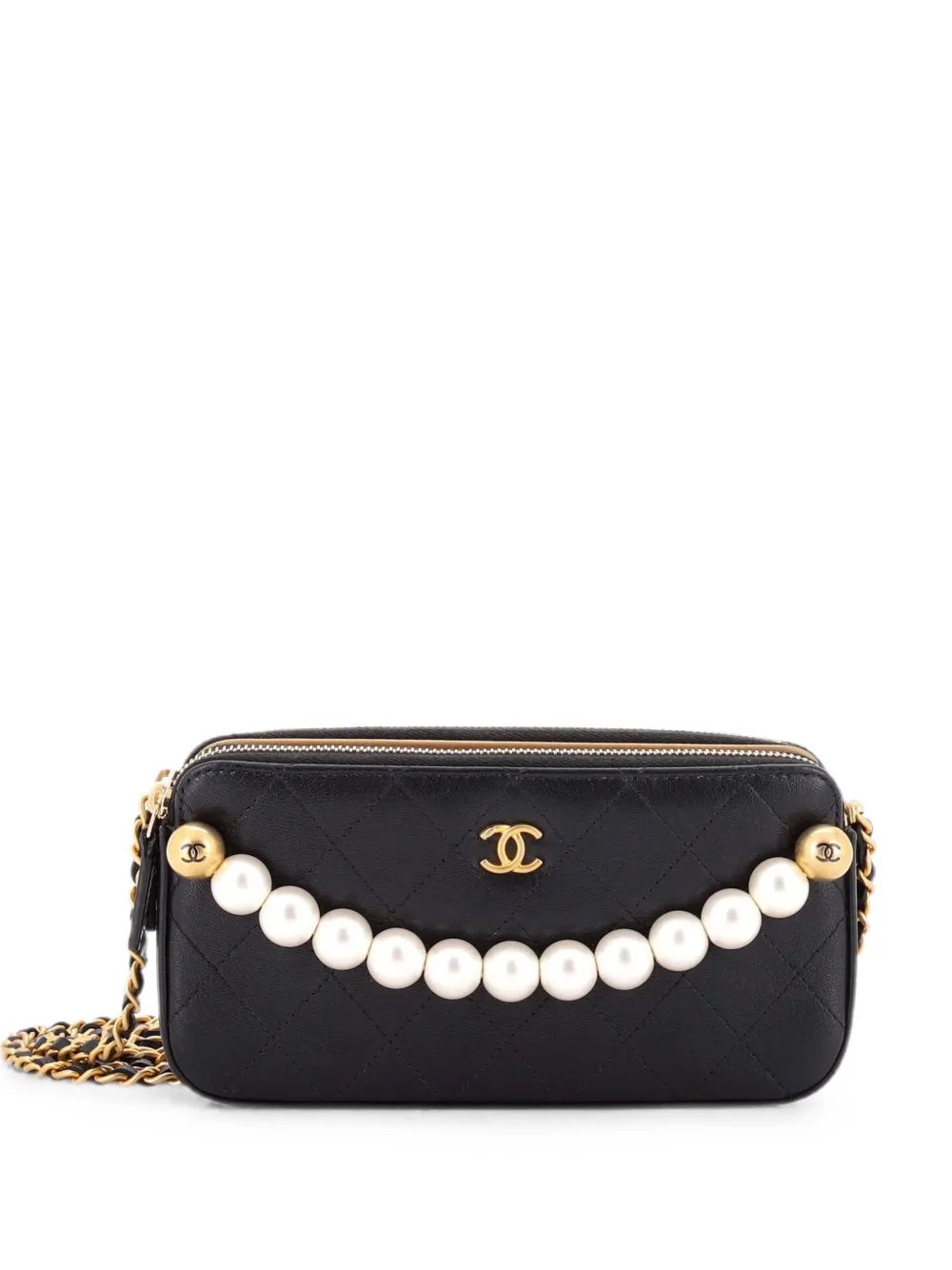 Chic Pearls Double Zip Clutch with Chain Quilted Lambskin crossbody bag