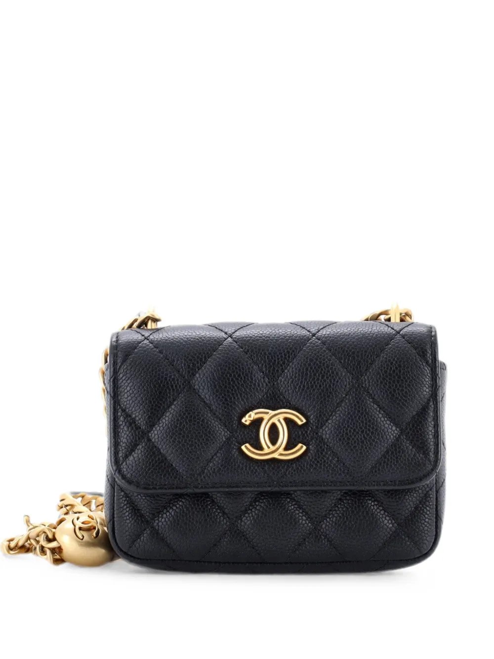 Sweet Heart Card Holder with Chain Quilted Caviar clutch bag
