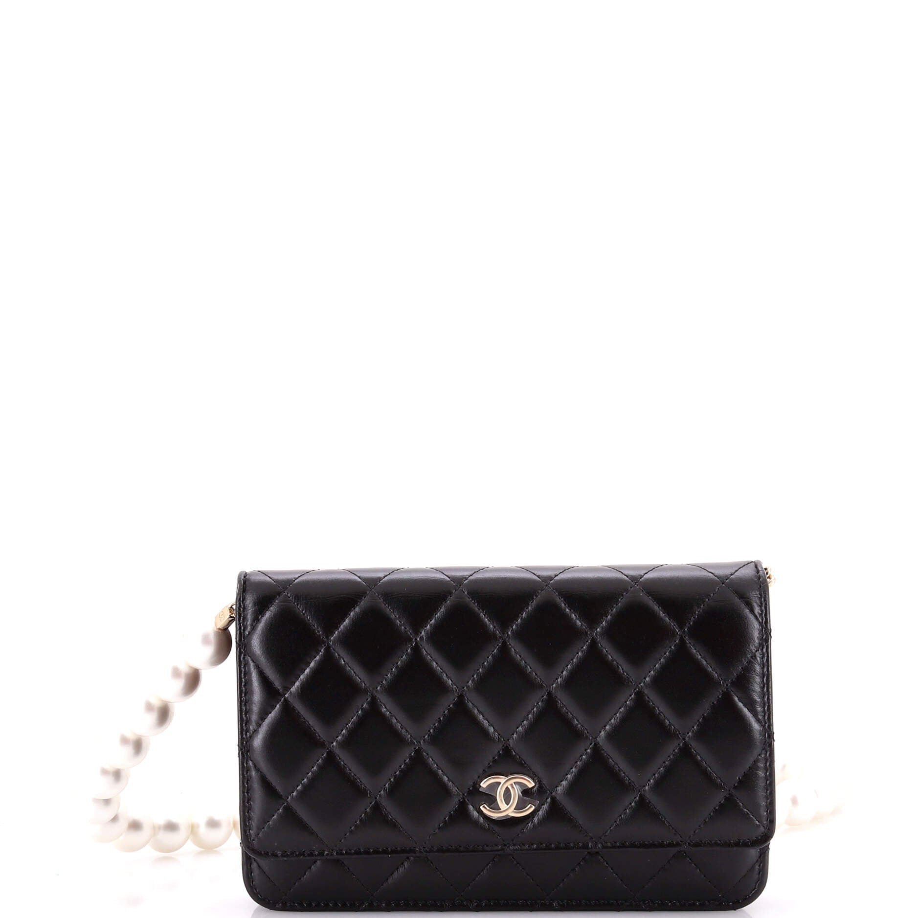 Pearl Strap CC Wallet on Chain Quilted Calfskin