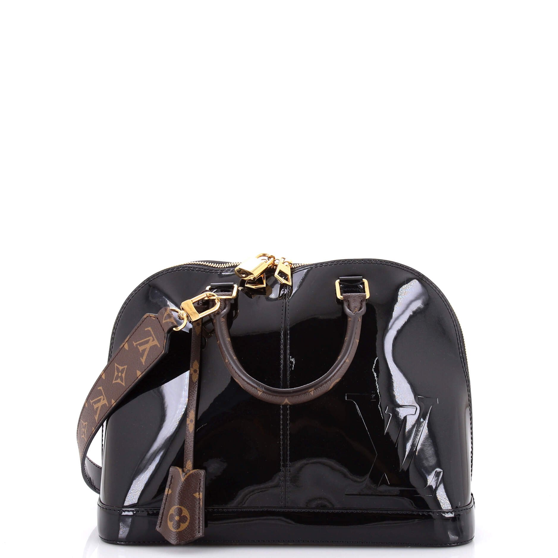 Alma Handbag Vernis with Monogram Canvas PM