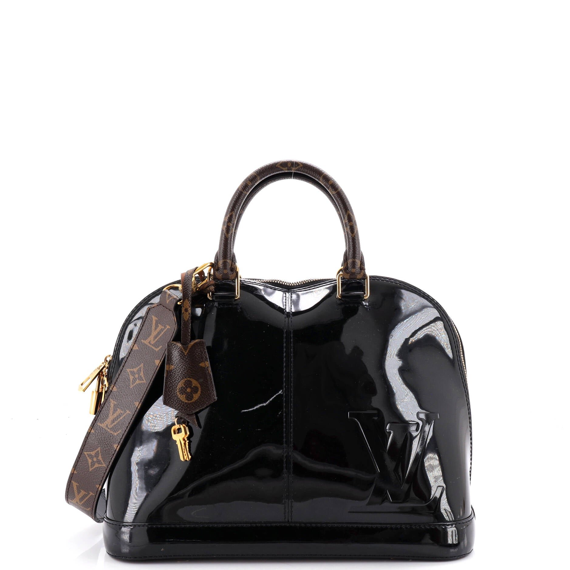 Alma Handbag Vernis with Monogram Canvas PM