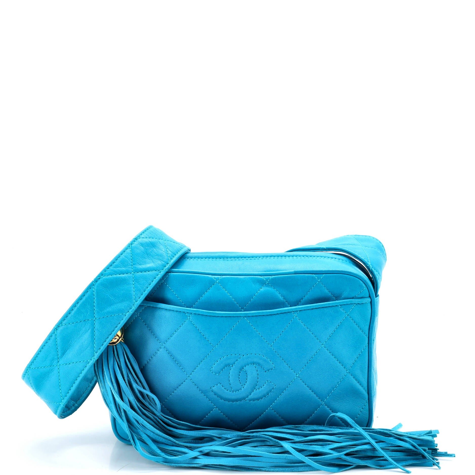 Vintage Diamond CC Slit Pocket Camera Bag Quilted Leather Small