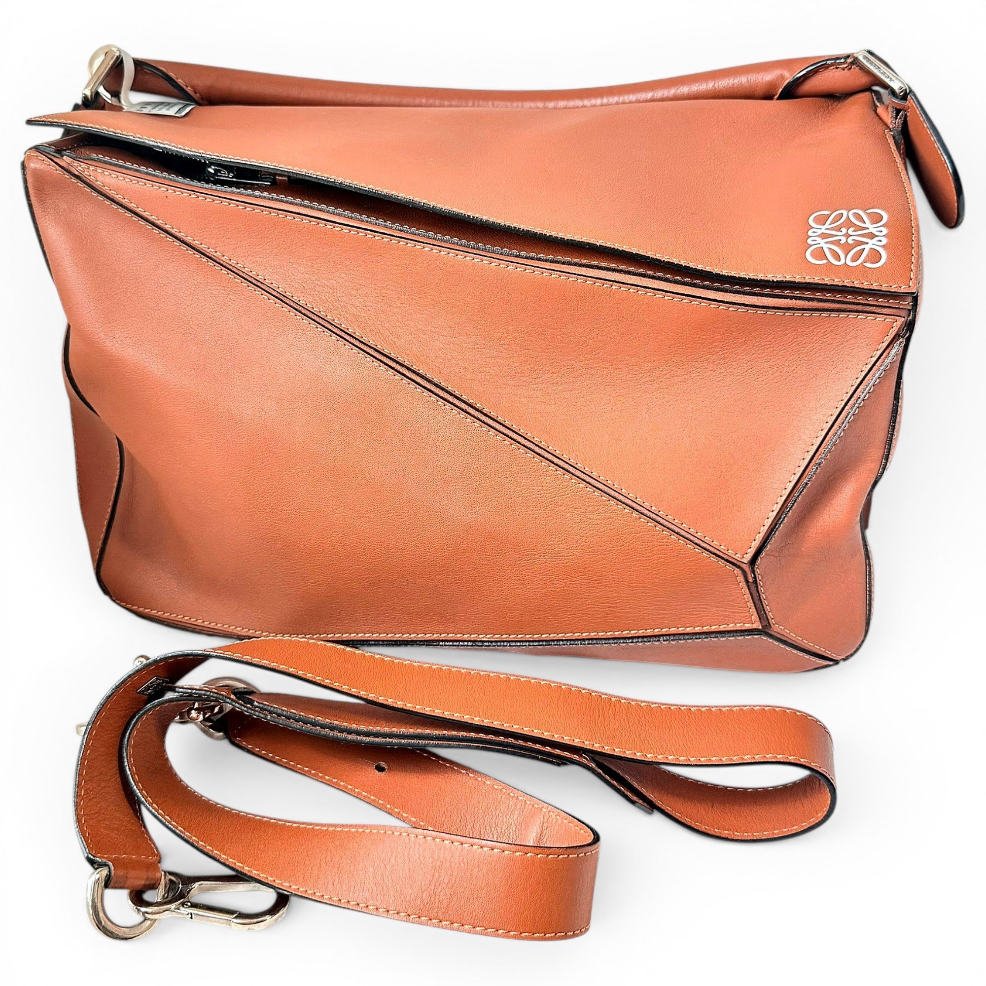 Puzzle leather handbag