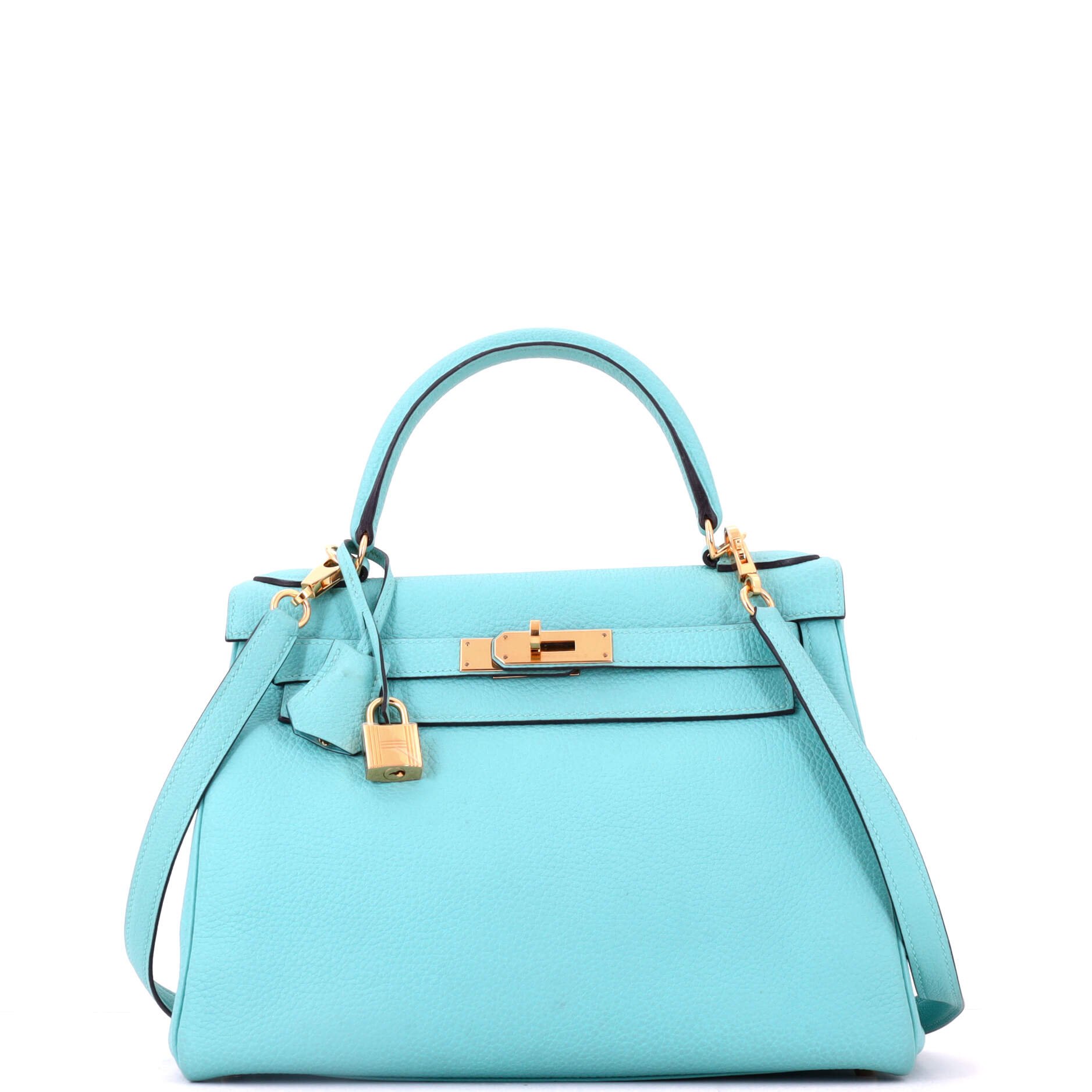 Kelly Handbag Bleu Atoll Togo with Gold Hardware 28
