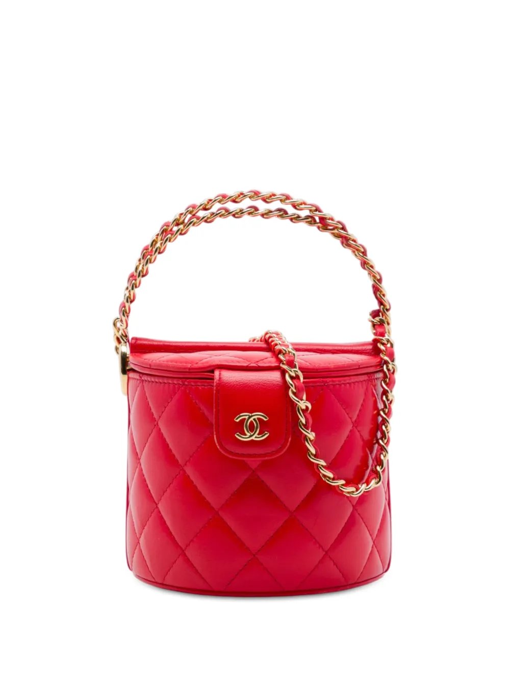 2021-2026 CC Quilted Lambskin Top Handle Round Vanity Case with Chain satchel