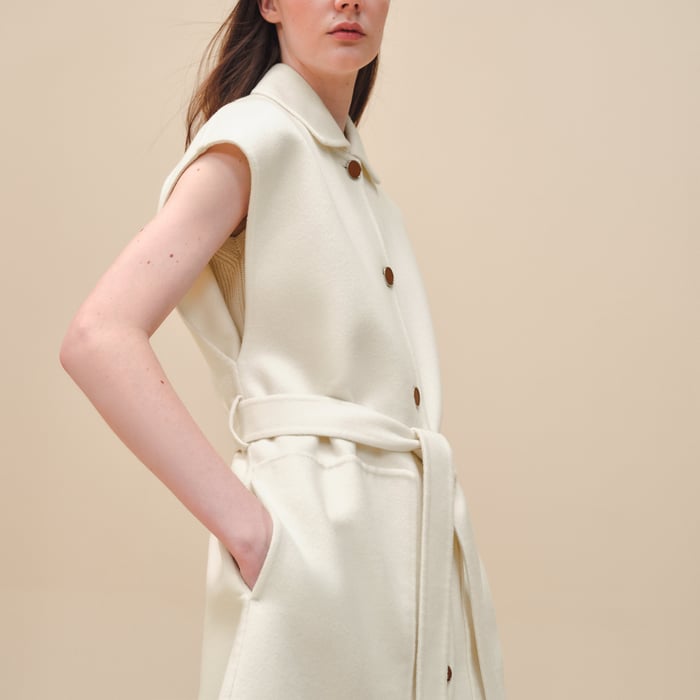 Blanc Naturel Belted Cashmere Long Vest