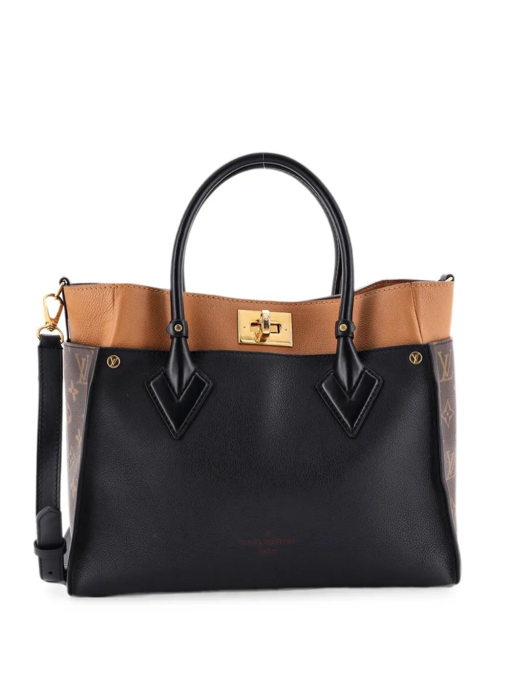 On My Side Leather with Monogram Canvas MM tote bag