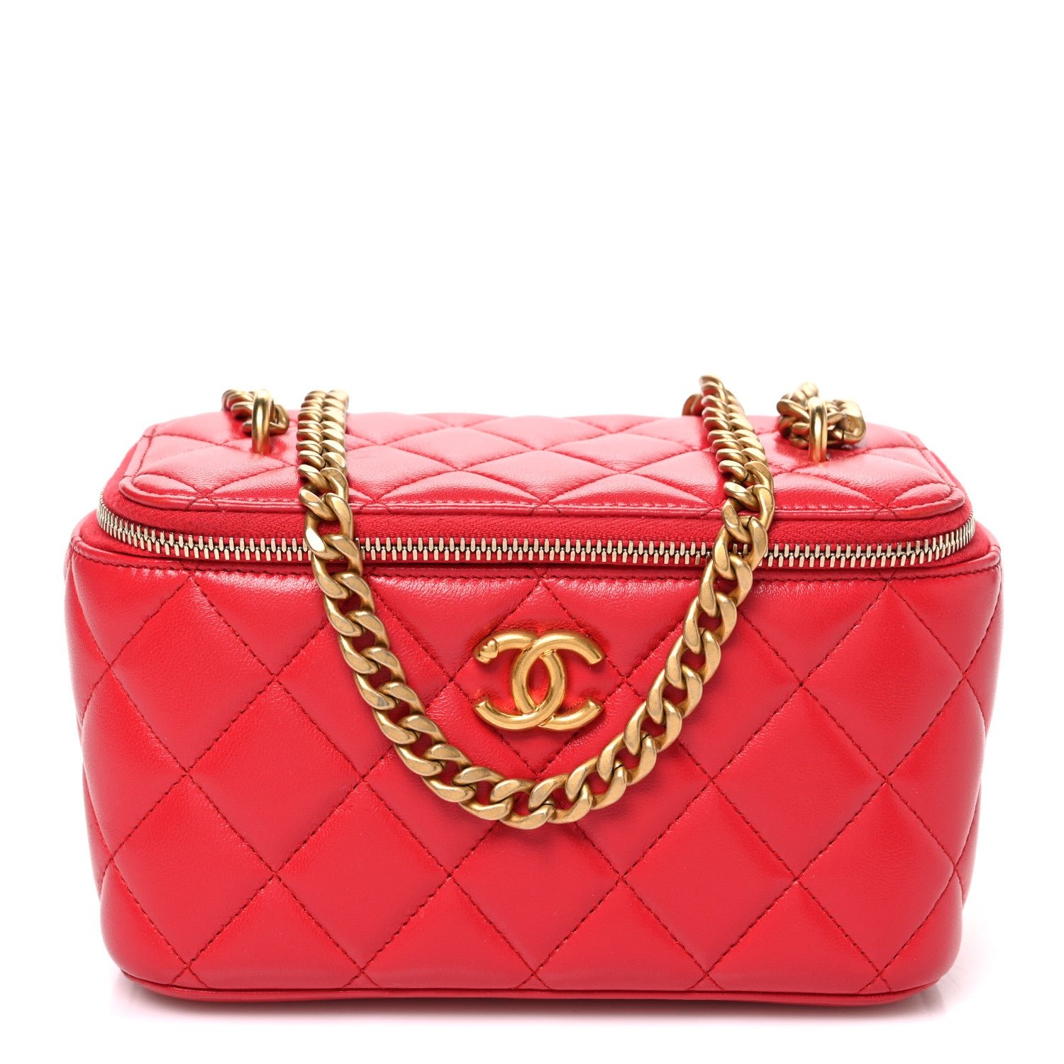 Chanel Caviar Quilted Sweetheart Vanity Case Dark Red