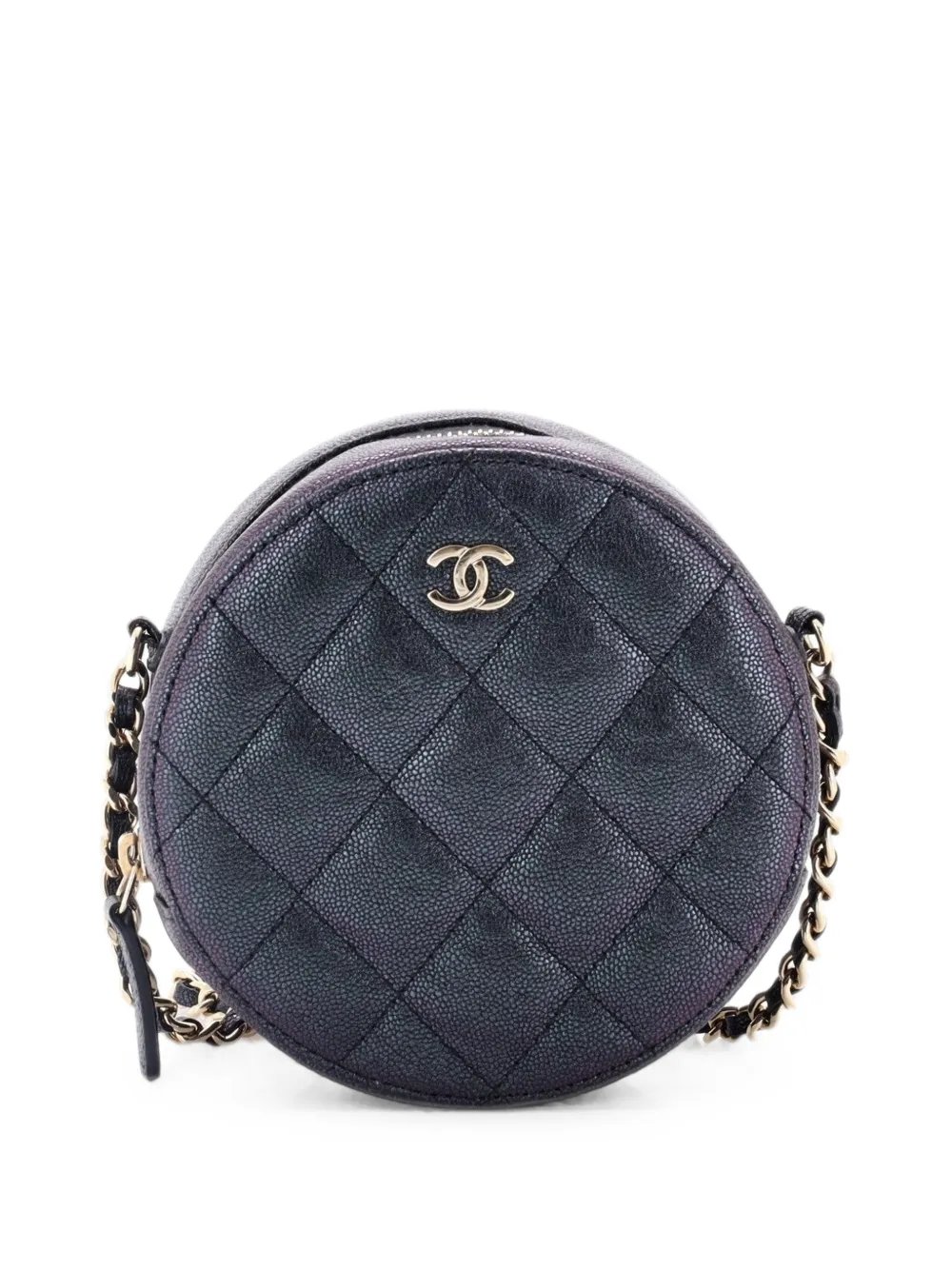 Round Clutch with Chain Quilted Iridescent Caviar Mini crossbody bag